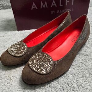 NEW‎ Amalfi by Rangoni Brown Italian Suede Embellished Ballet Flats Shoes 6.5M